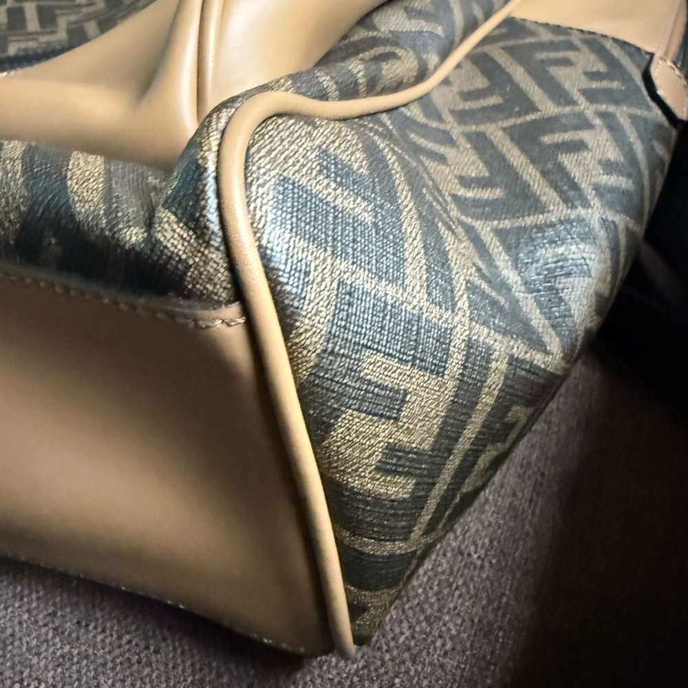 Preowned Like New Fendi FF Logo Chiogo Leather Canvas Backpack Beige/Brown - Picture 8 of 13